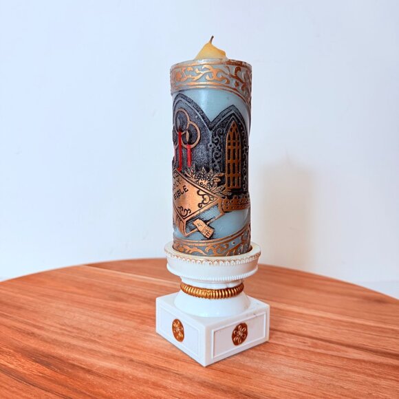 Religious Christmas Jasco Candle on Stand Vintage 1978 Holy Night Hand Decorated - Picture 10 of 16